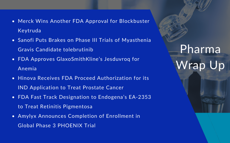 Pharma News Updates for Merck, Sanofi, GSK, Hinova, Endogena, Amylyx
